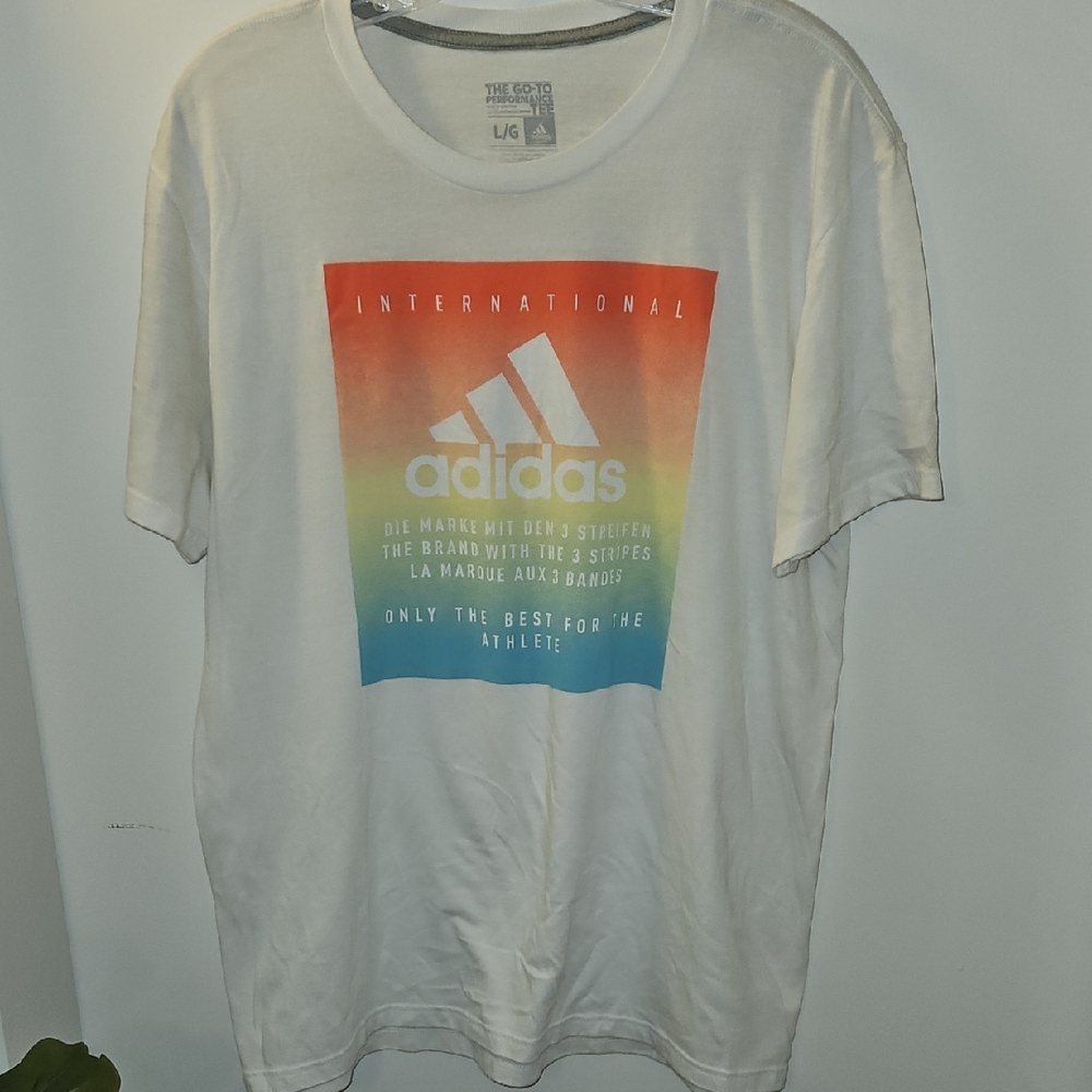 Adidas White Tee with Gradient Logo